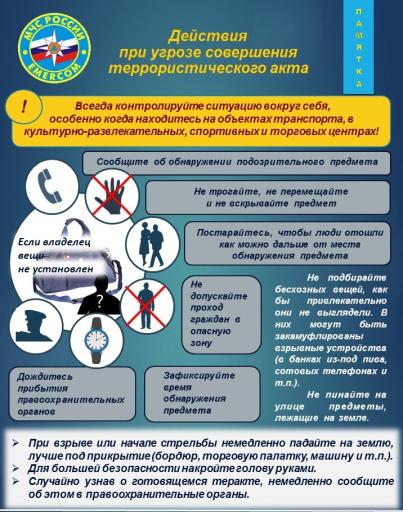 ДЕЙСТВИЯ ПРИ УГРОЗЕ ТЕРРОРИСТИЧЕСКОГО АКТА