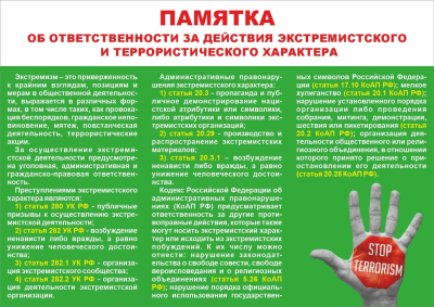 Памятка для населения об ответственности за действия террористического характера